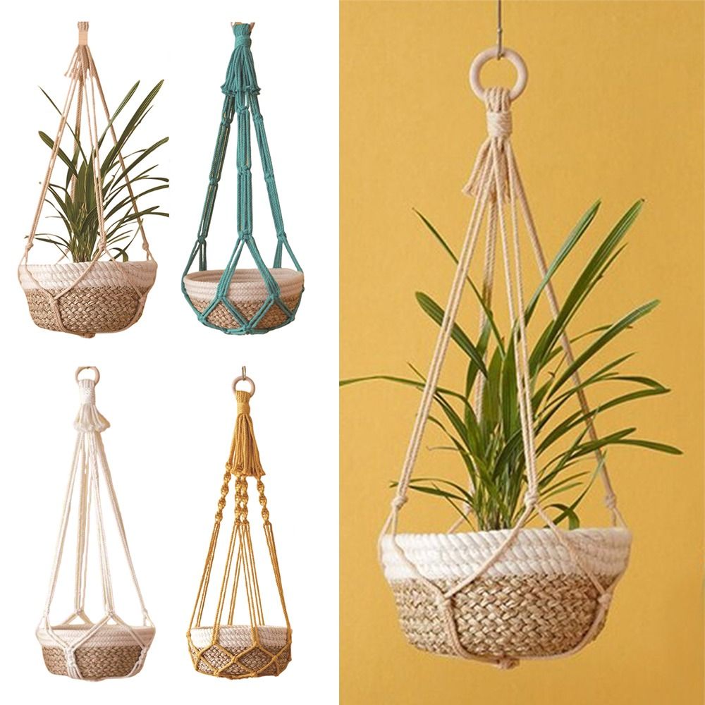 Badminton Live - Porte-plante en macramé beige fait à